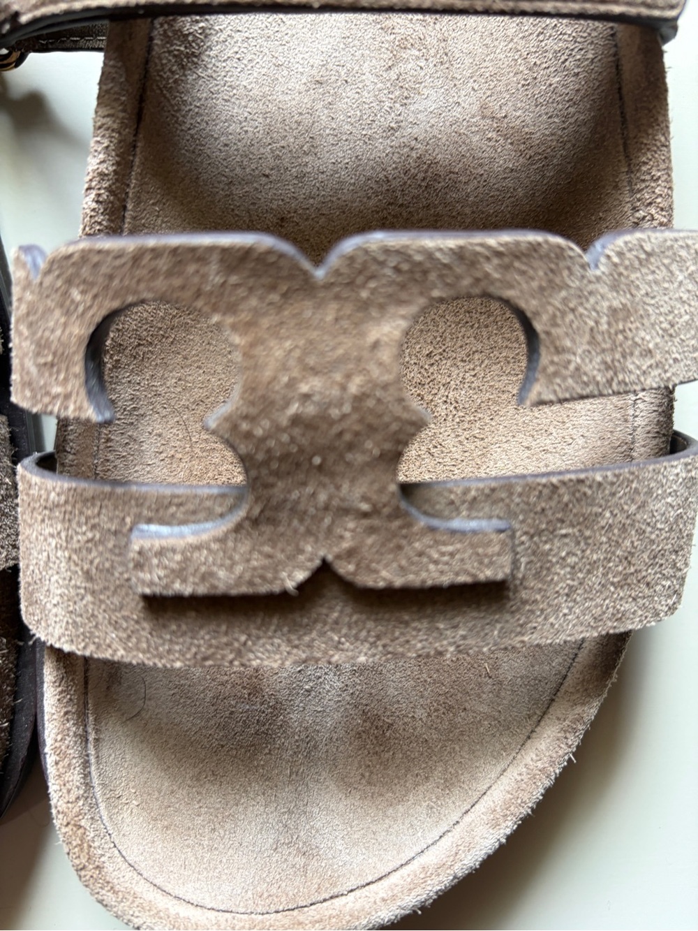 Tory Burch Brown Suede Double-Logo Slide Sandals - Picture 3 of 4